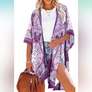 Purple Paisley Kimono Cover-up Cardigan